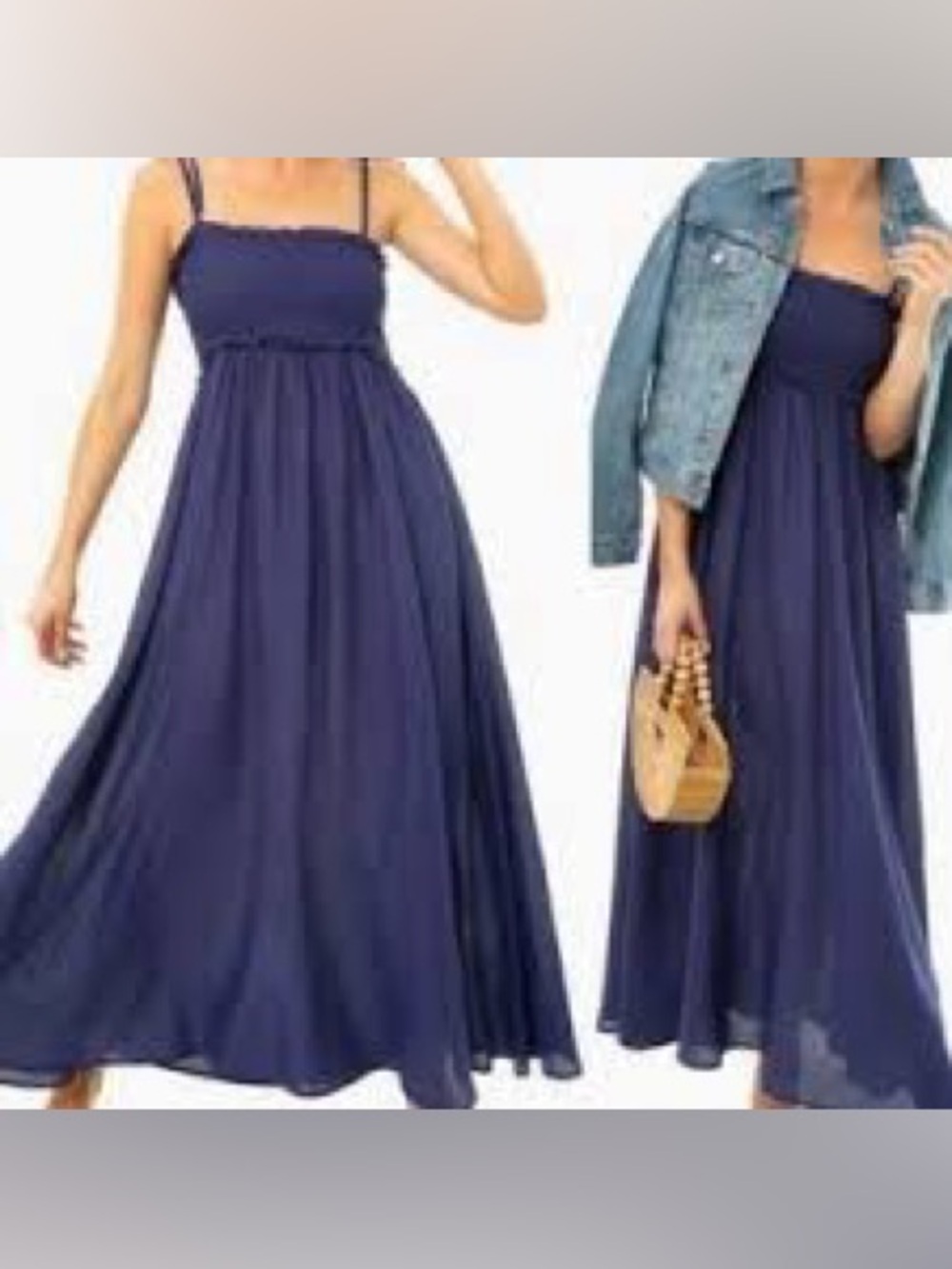Tuckernuck Pomander Place Navy Blue Shallon
Smocked Maxi Dress Size Large Long